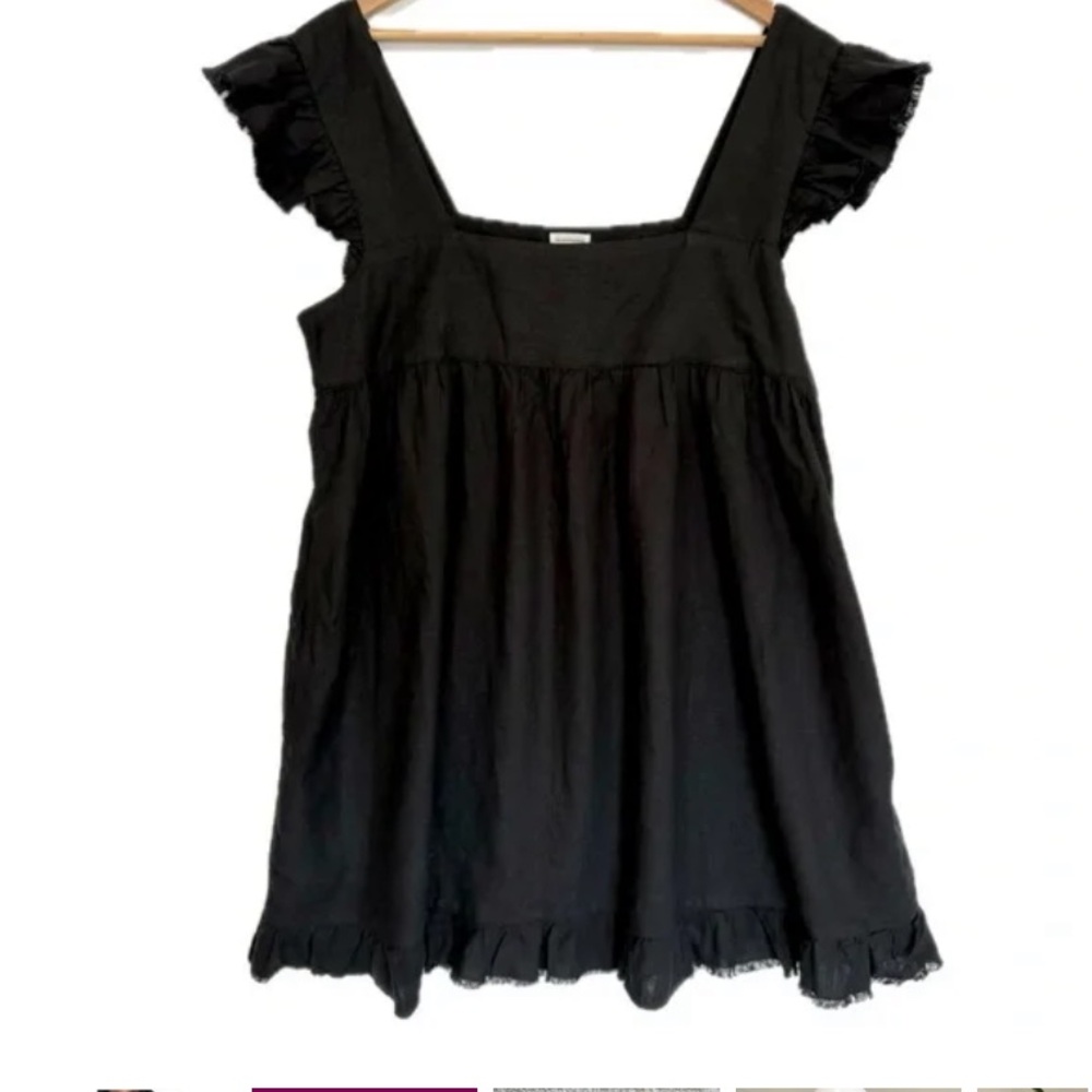 Aerie Black Fringe Cap Sleeve Ruffle Hem Babydoll Dress - Picture 2 of 4
